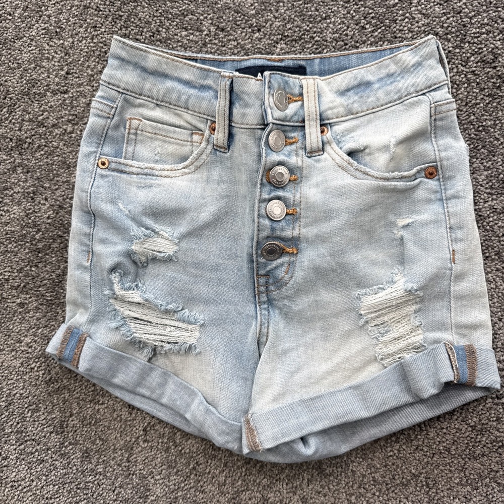 Womens 000 Aero Super High Rise Midi Cuffed Light Denim Jean Button Fly Shorts